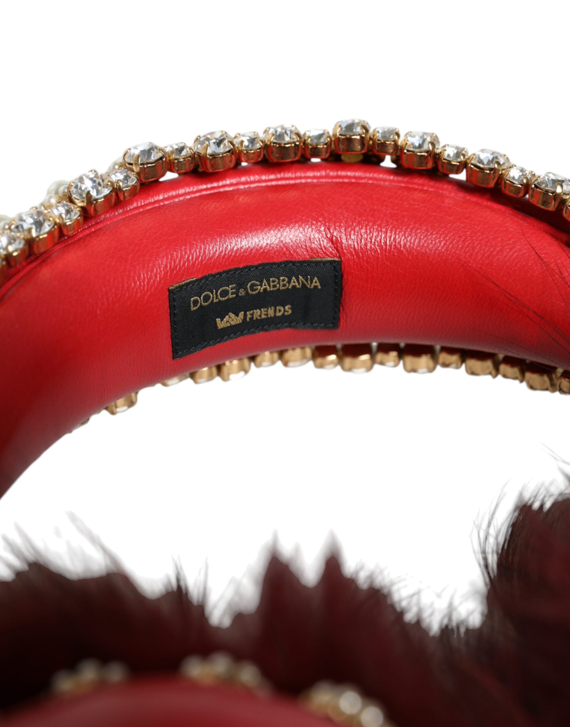 Casque audio auxiliaire Dolce &amp; Gabbana en fourrure de cristal rouge et or