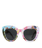Dolce &amp; Gabbana Multicolor Wood Crystal Brass Frame Floral Hand Paint Sunglasses