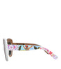 Dolce &amp; Gabbana Multicolor Wood Crystal Brass Frame Floral Hand Paint Sunglasses