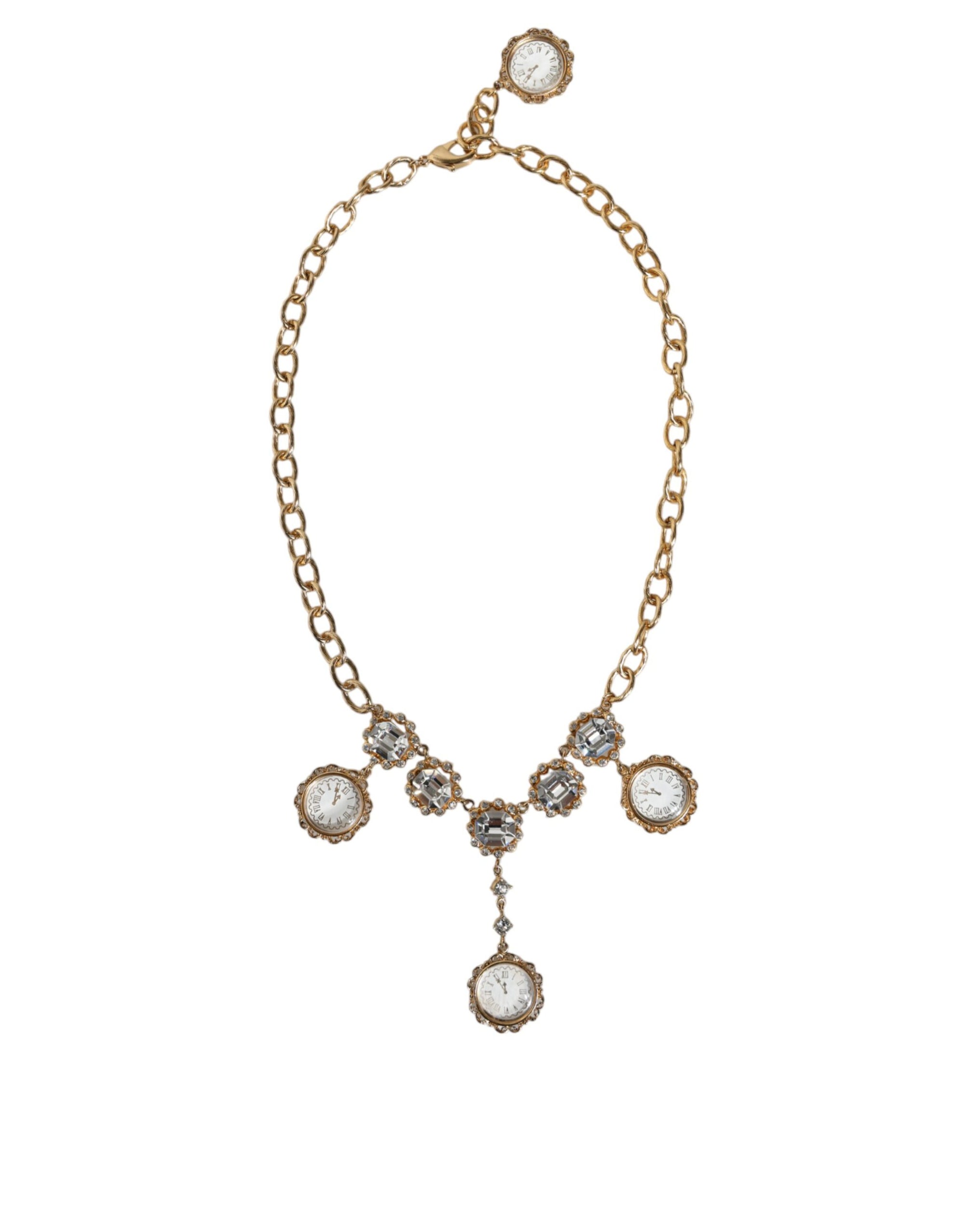 Collier Dolce &amp; Gabbana avec chaîne en or, horloge en laiton et cristal