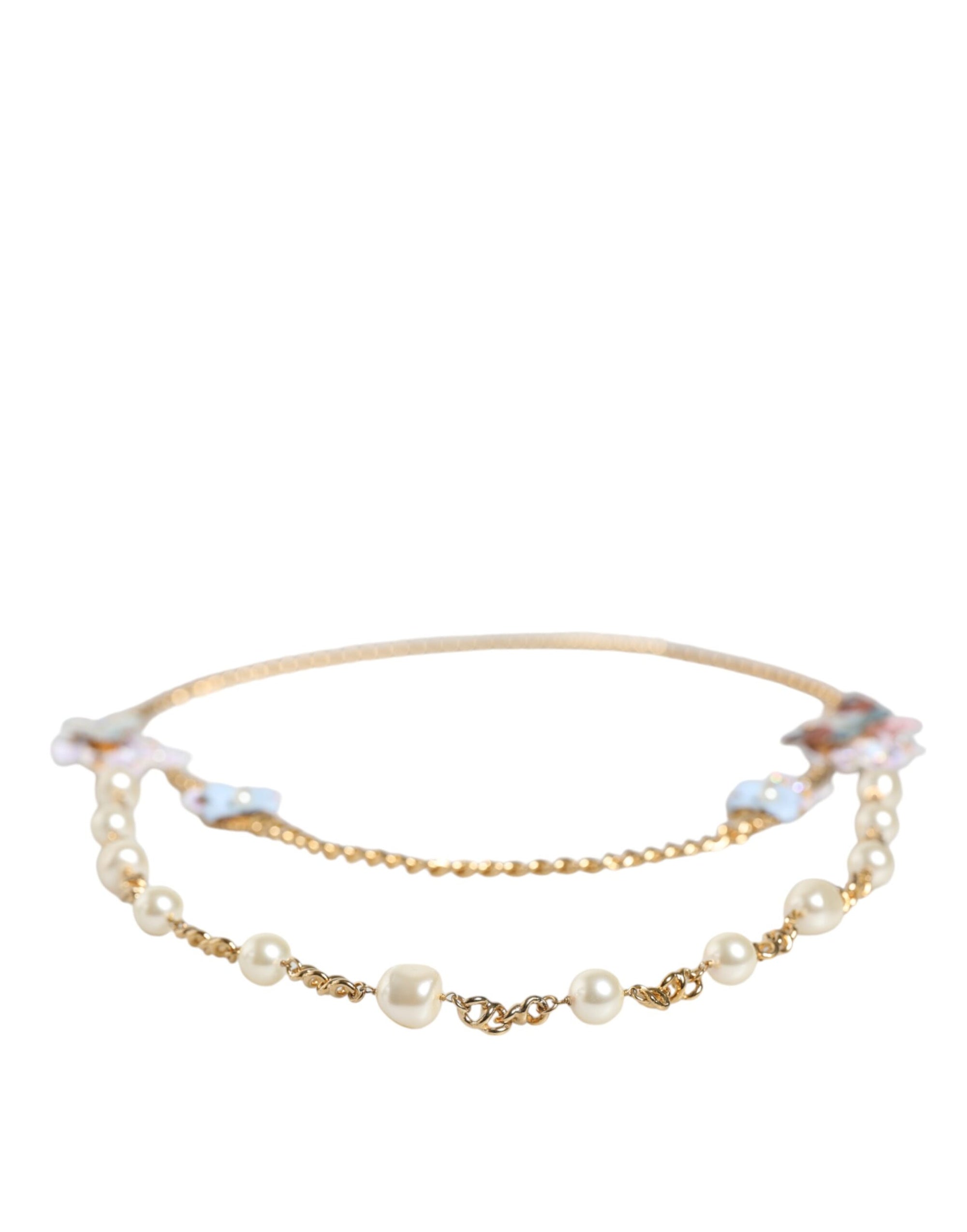 Collier Dolce &amp; Gabbana en laiton doré avec perles en cristal superposées et motif floral