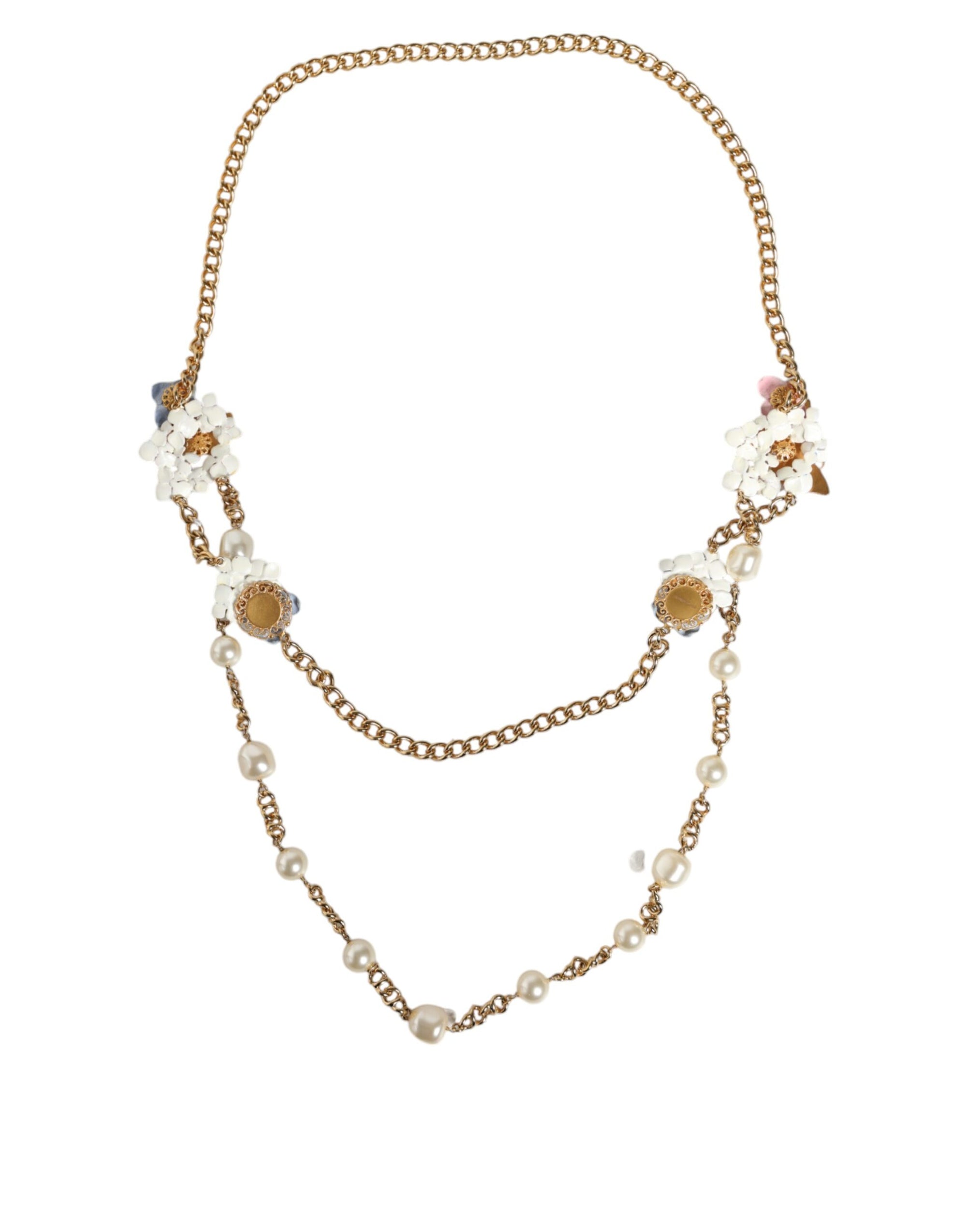 Collier Dolce &amp; Gabbana en laiton doré avec perles en cristal superposées et motif floral