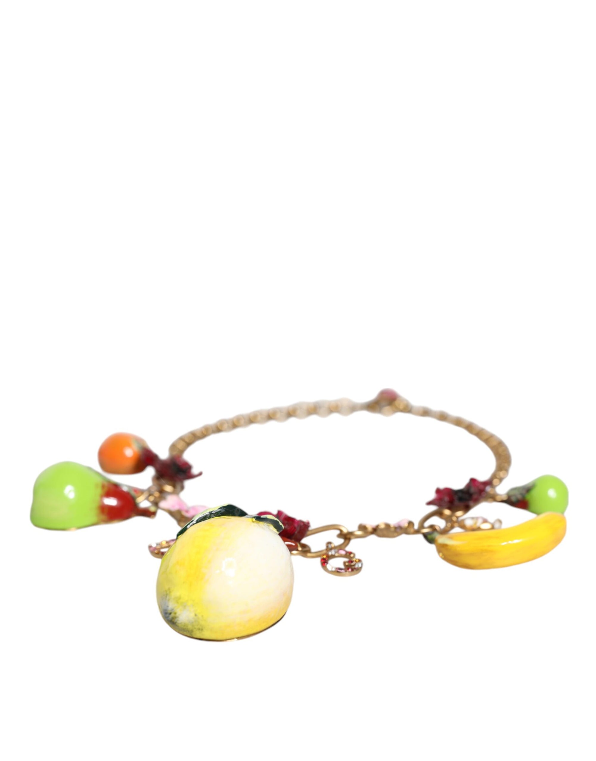 Collier Dolce & Gabbana avec pendentifs en laiton doré et logo en cristal et fleurs