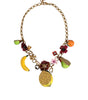 Collier Dolce & Gabbana avec pendentifs en laiton doré et logo en cristal et fleurs