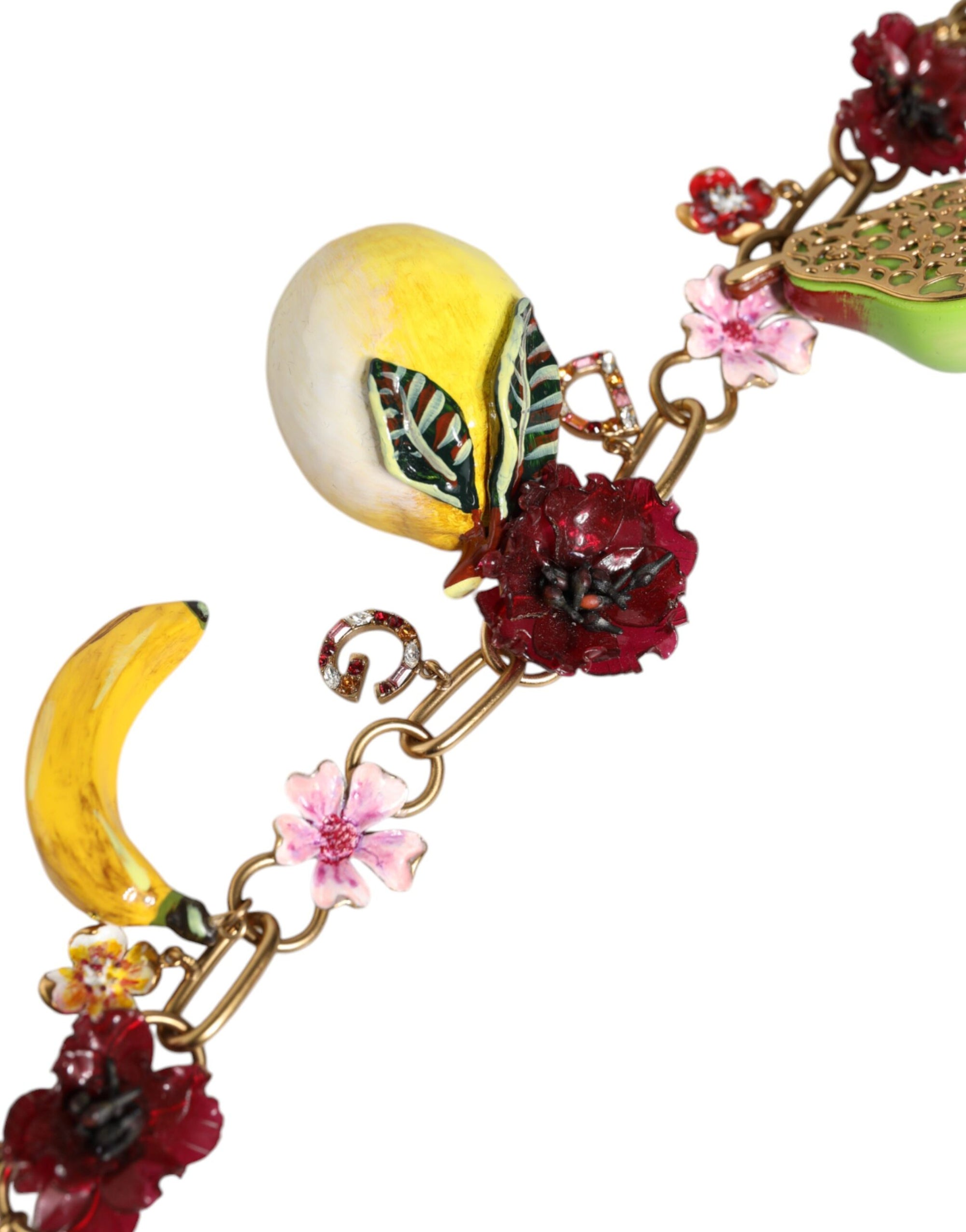 Collier Dolce & Gabbana avec pendentifs en laiton doré et logo en cristal et fleurs