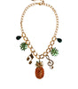 Collier musical Dolce & Gabbana en laiton doré avec chaîne et cristaux ananas