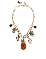 Collier musical Dolce & Gabbana en laiton doré avec chaîne et cristaux ananas