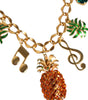 Collier musical Dolce & Gabbana en laiton doré avec chaîne et cristaux ananas