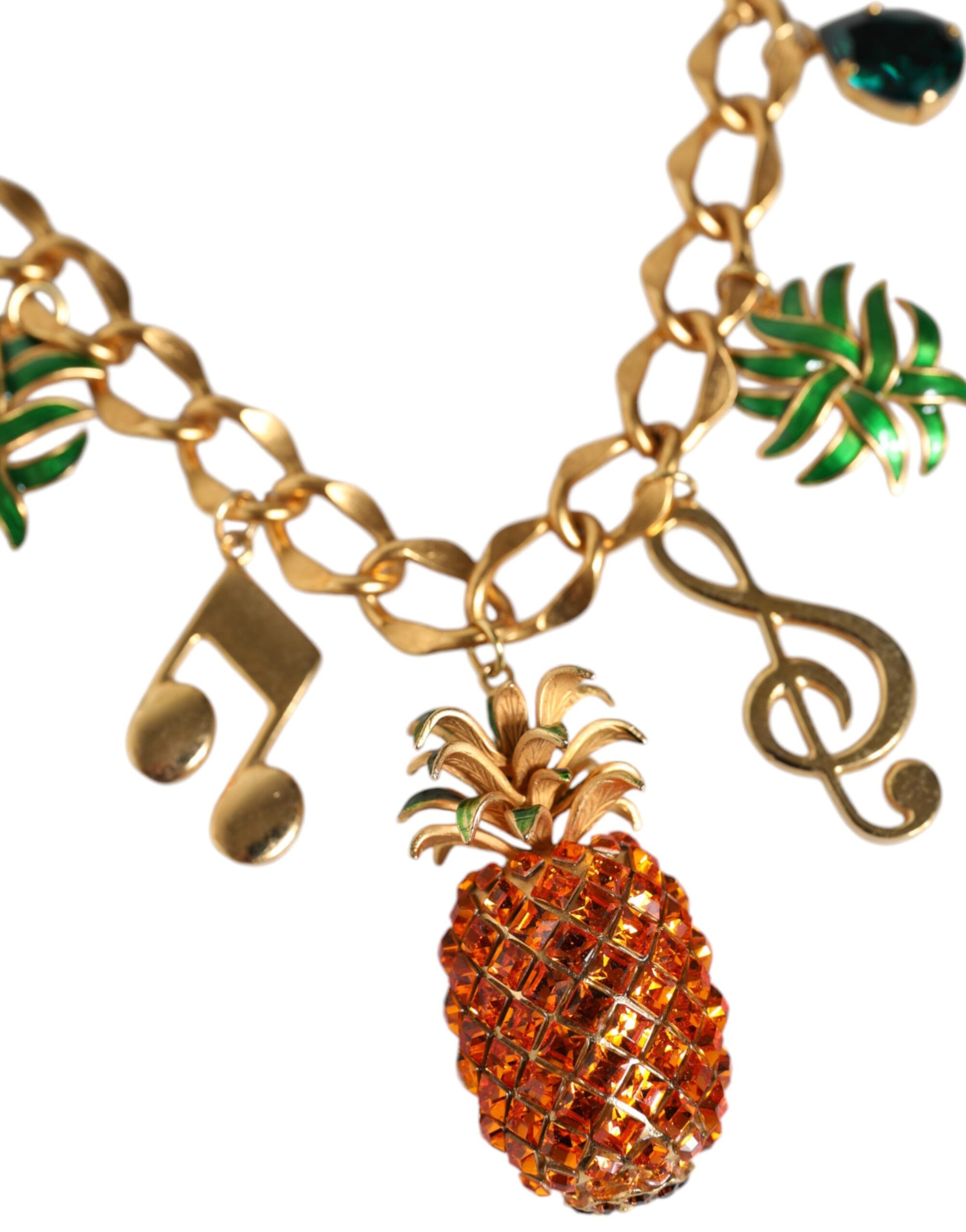 Collier musical Dolce & Gabbana en laiton doré avec chaîne et cristaux ananas