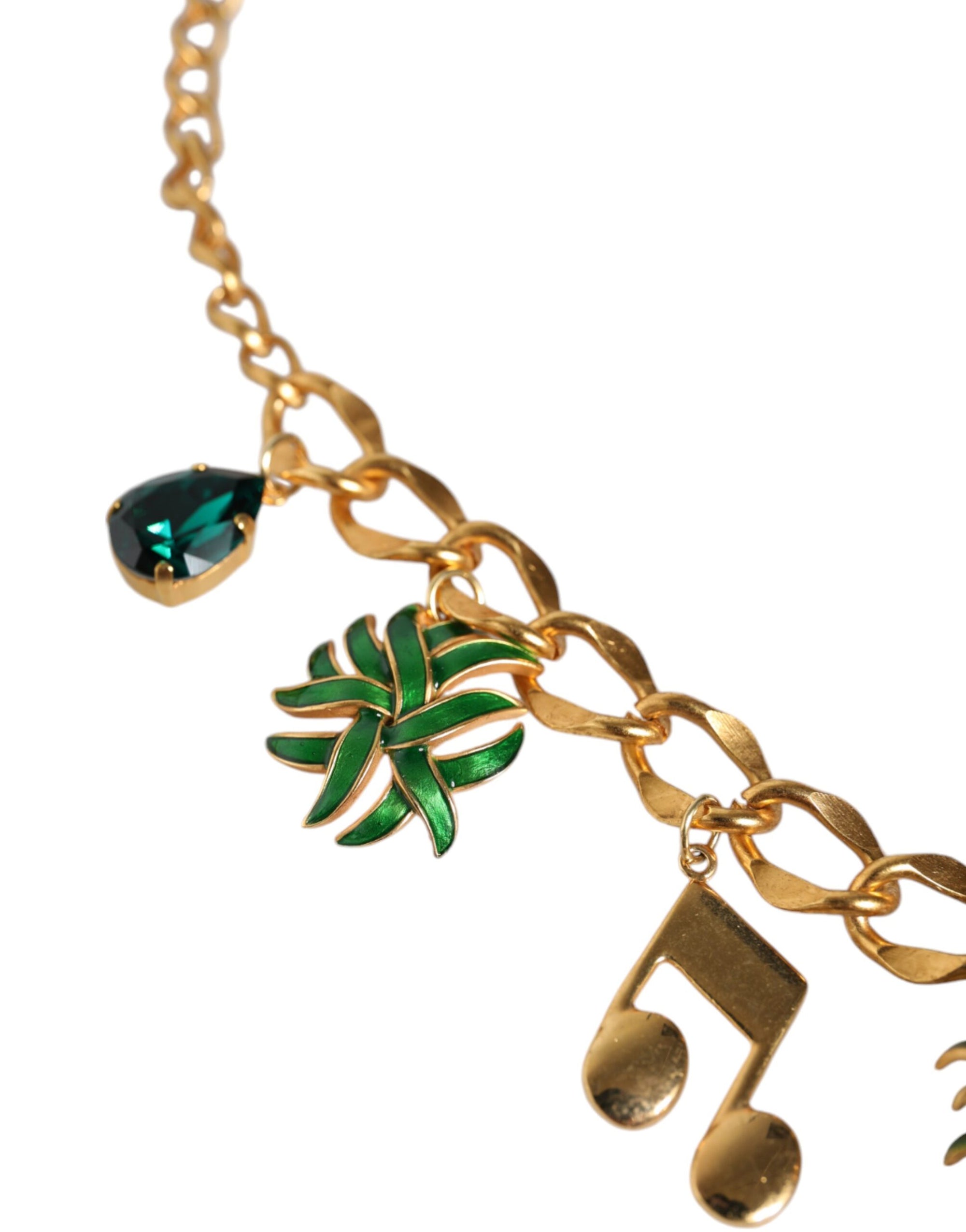 Collier musical Dolce & Gabbana en laiton doré avec chaîne et cristaux ananas