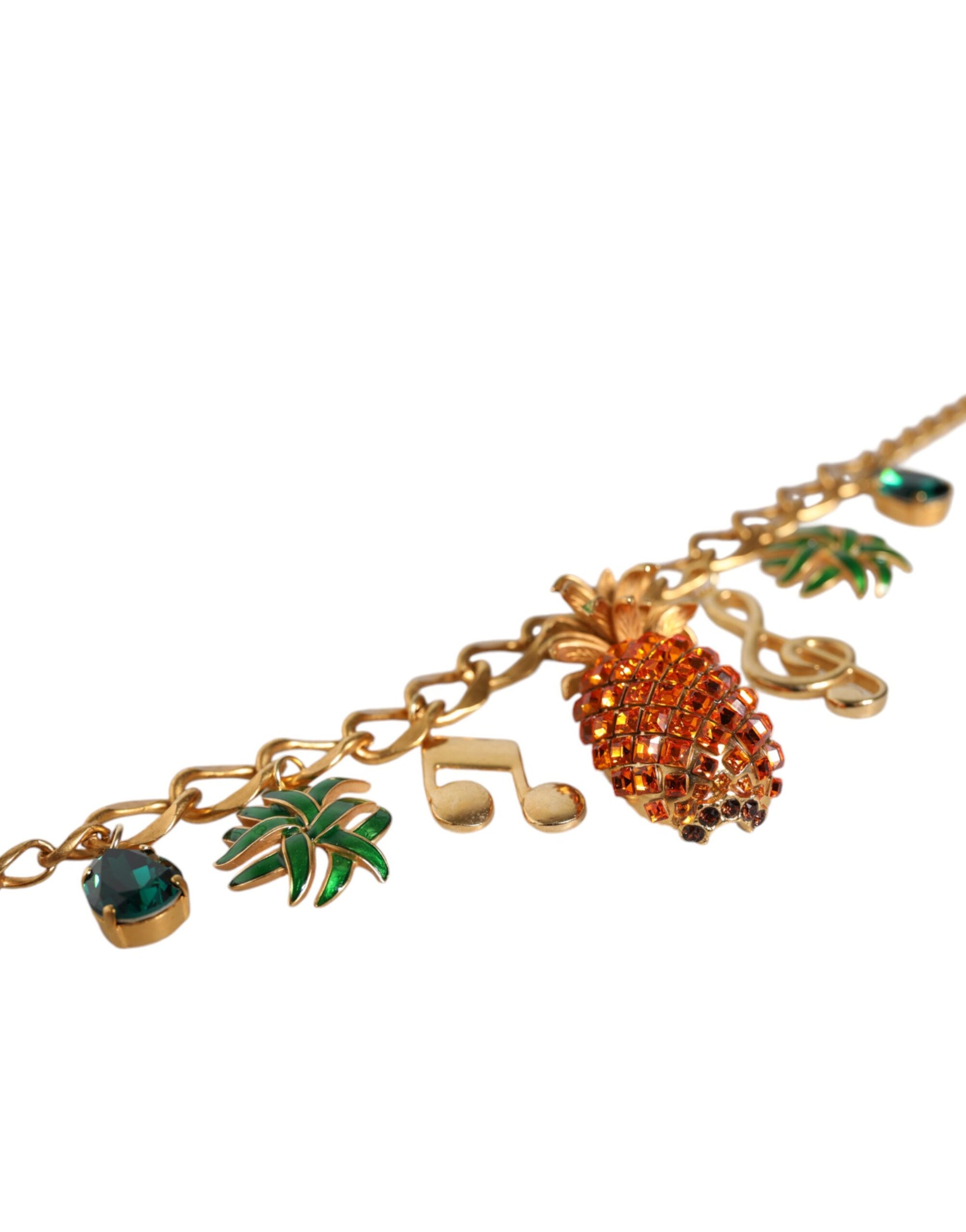 Collier musical Dolce & Gabbana en laiton doré avec chaîne et cristaux ananas