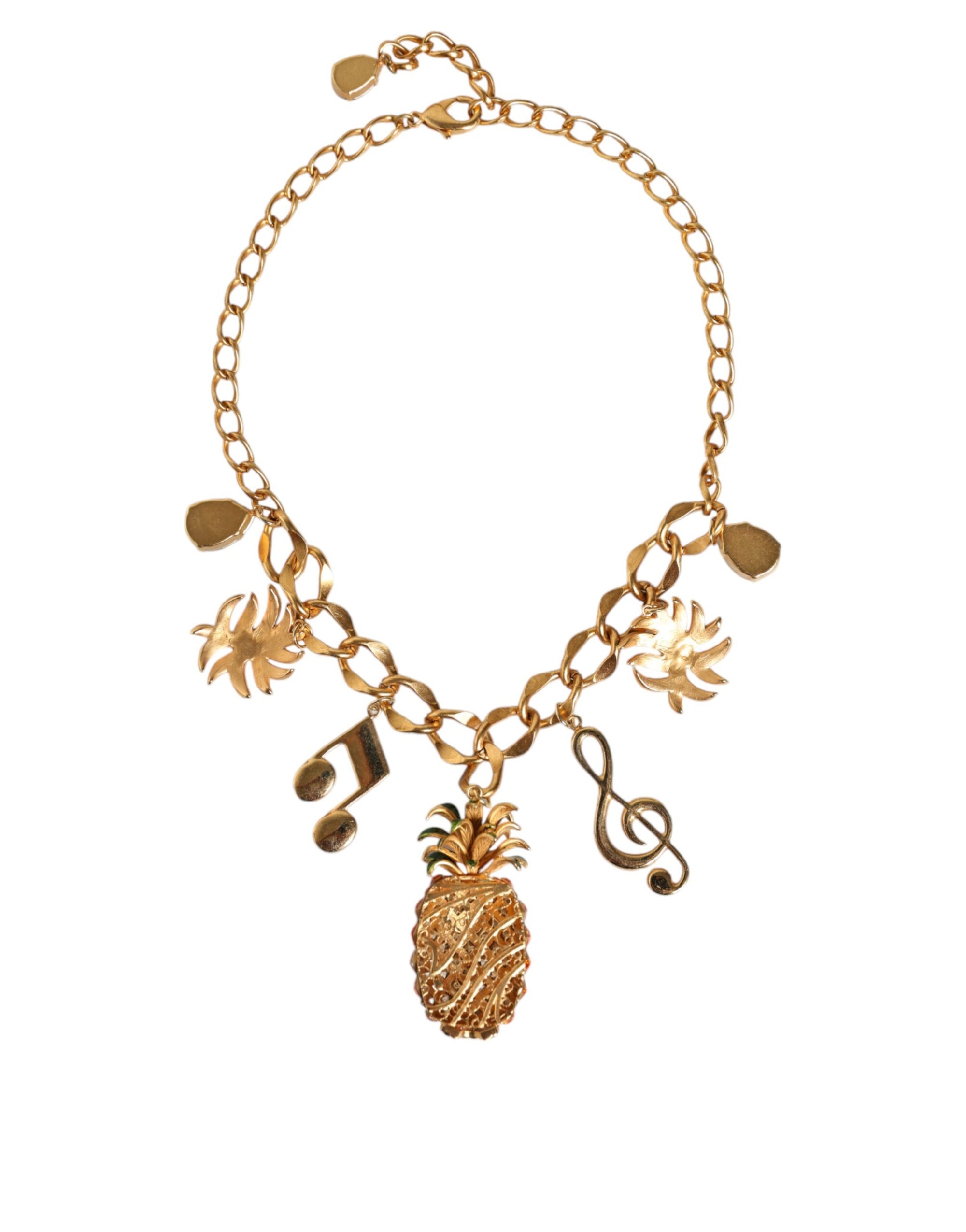Collier musical Dolce & Gabbana en laiton doré avec chaîne et cristaux ananas