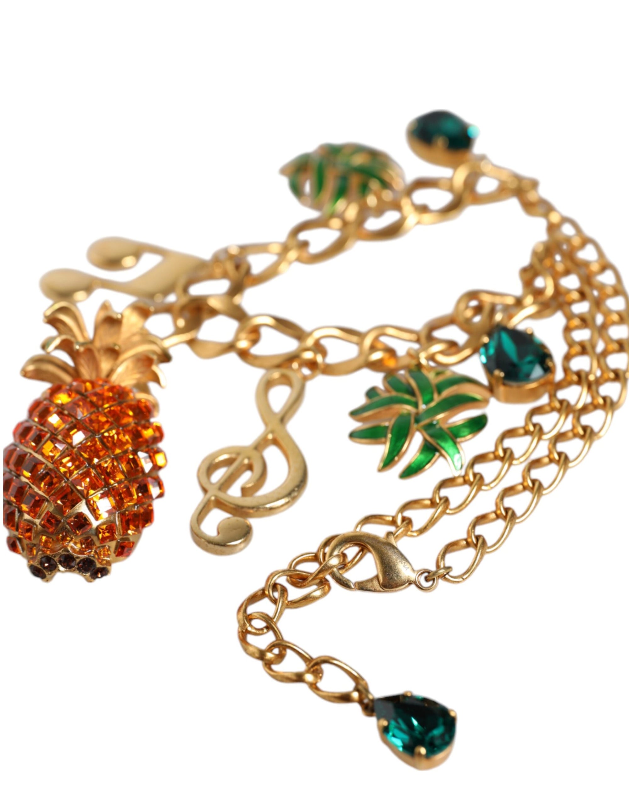 Collier musical Dolce & Gabbana en laiton doré avec chaîne et cristaux ananas