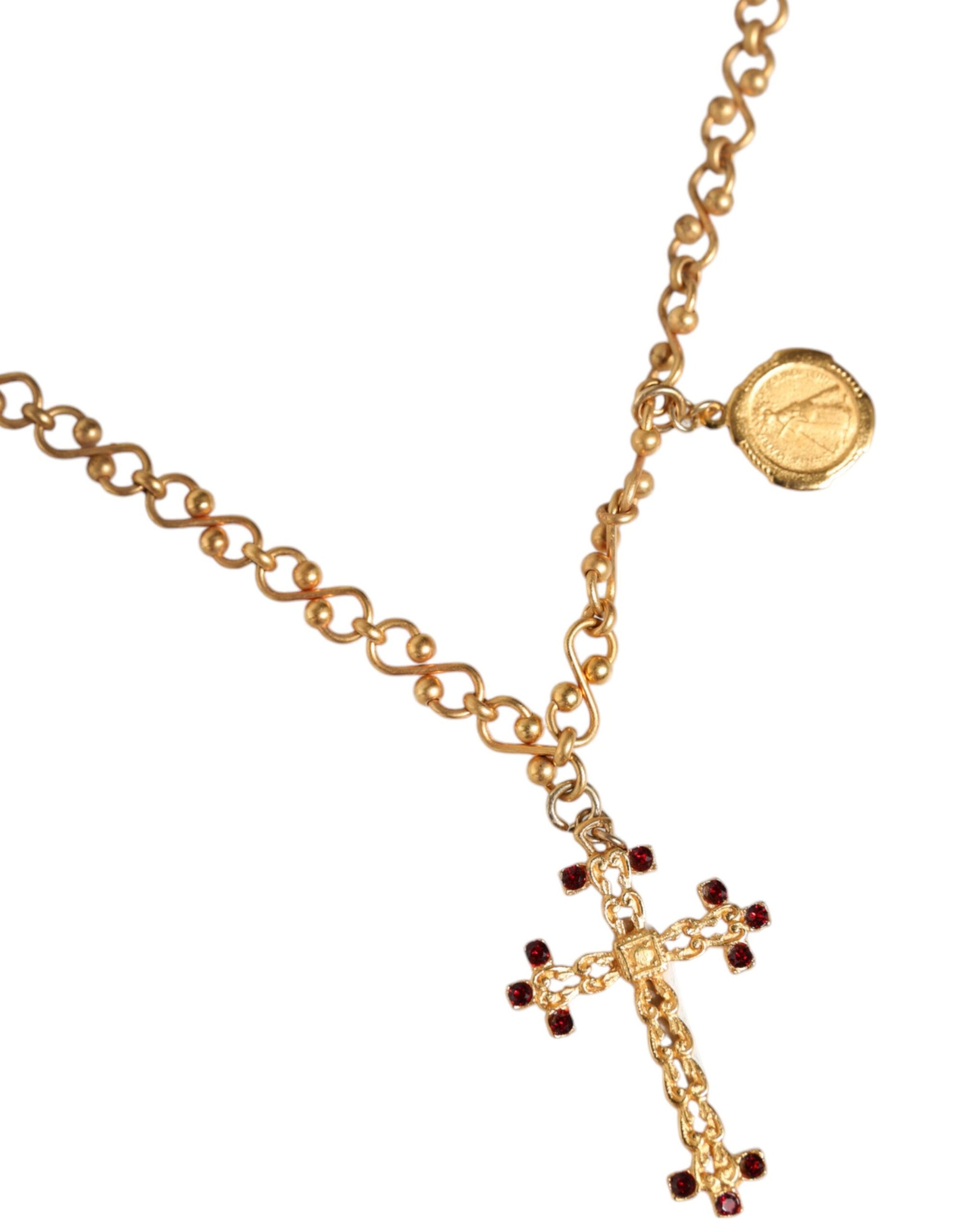 Collier Dolce & Gabbana avec pendentif croix religieuse en laiton doré