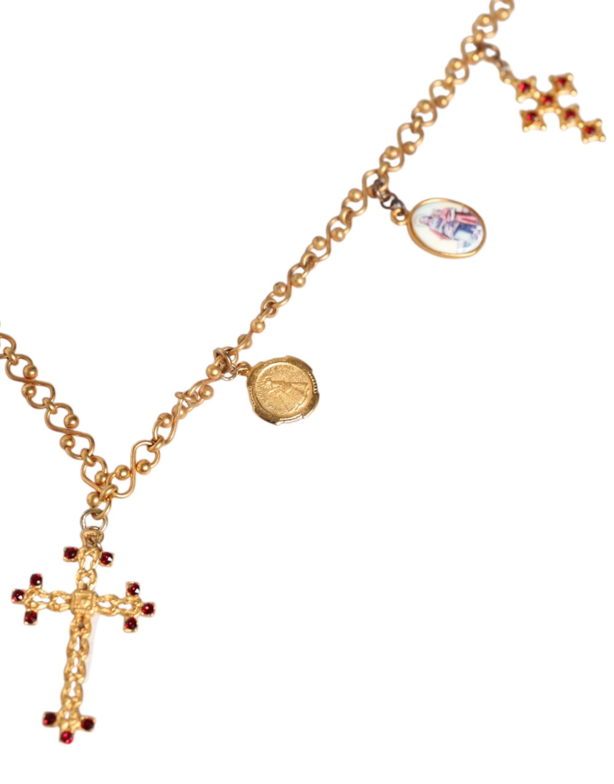 Collier Dolce & Gabbana avec pendentif croix religieuse en laiton doré