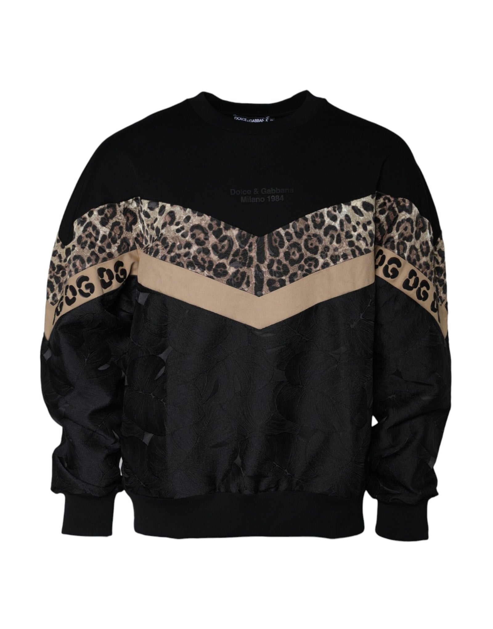 Dolce &amp; Gabbana Black Leopard Crew Neck Sweatshirt Sweater
