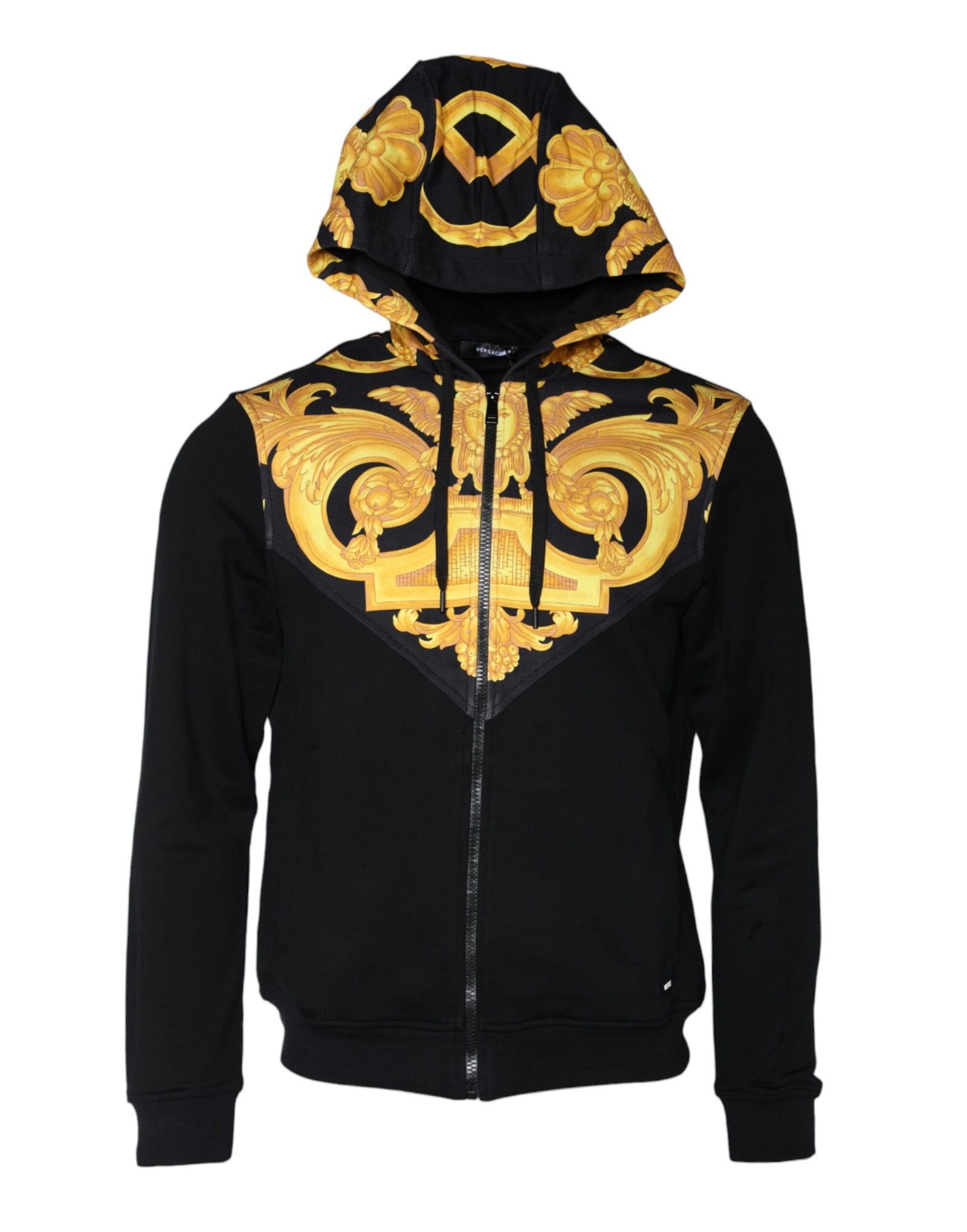 Sweat à capuche zippé en coton noir à imprimé Medusa Versace