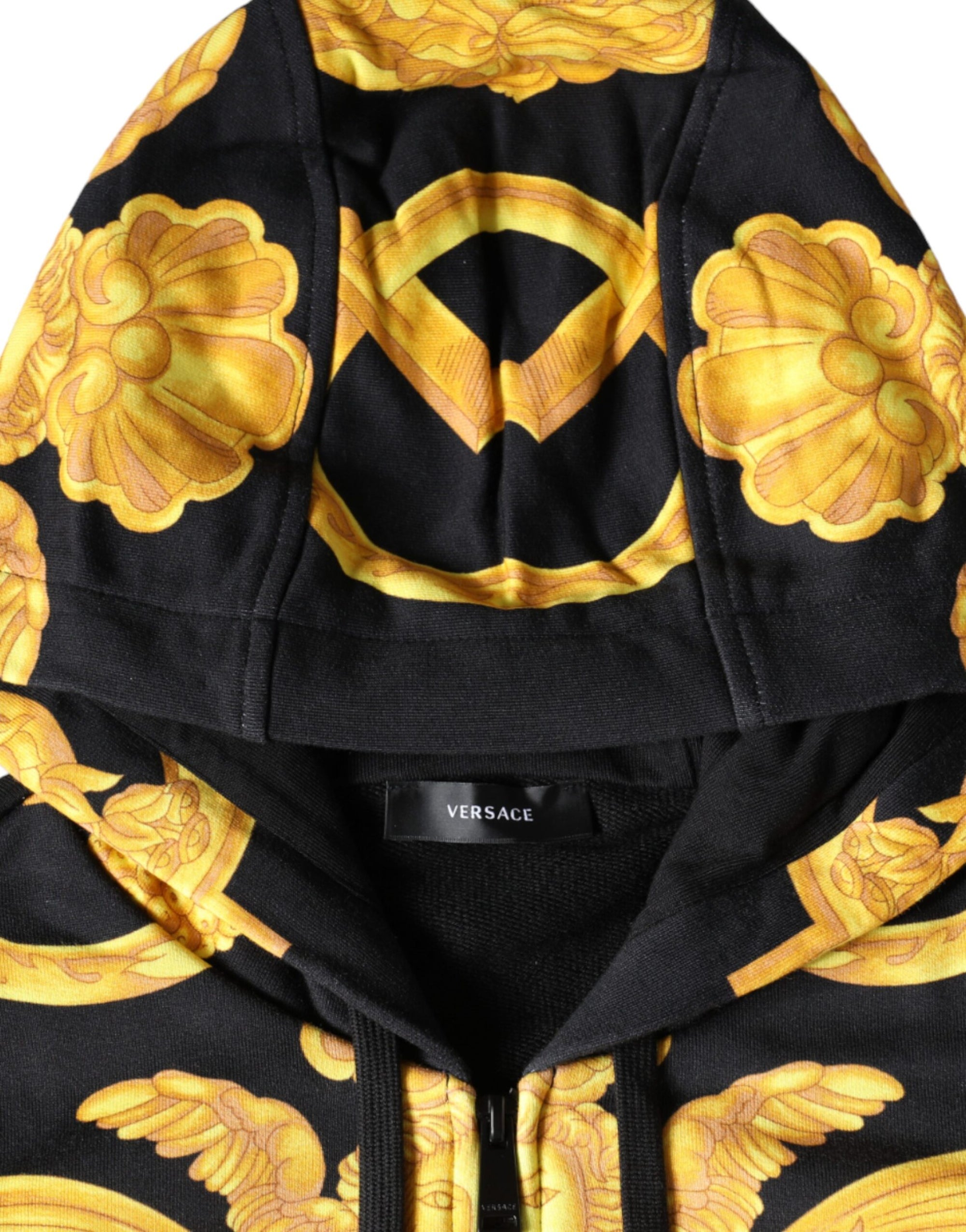 Sweat à capuche zippé en coton noir à imprimé Medusa Versace