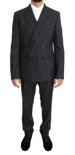 Costume croisé gris élégant en laine et soie Dolce &amp; Gabbana