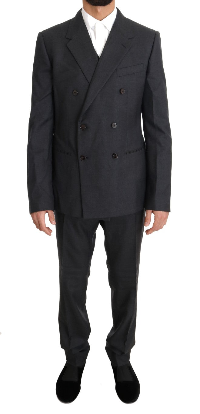 Costume croisé gris élégant en laine et soie Dolce &amp; Gabbana