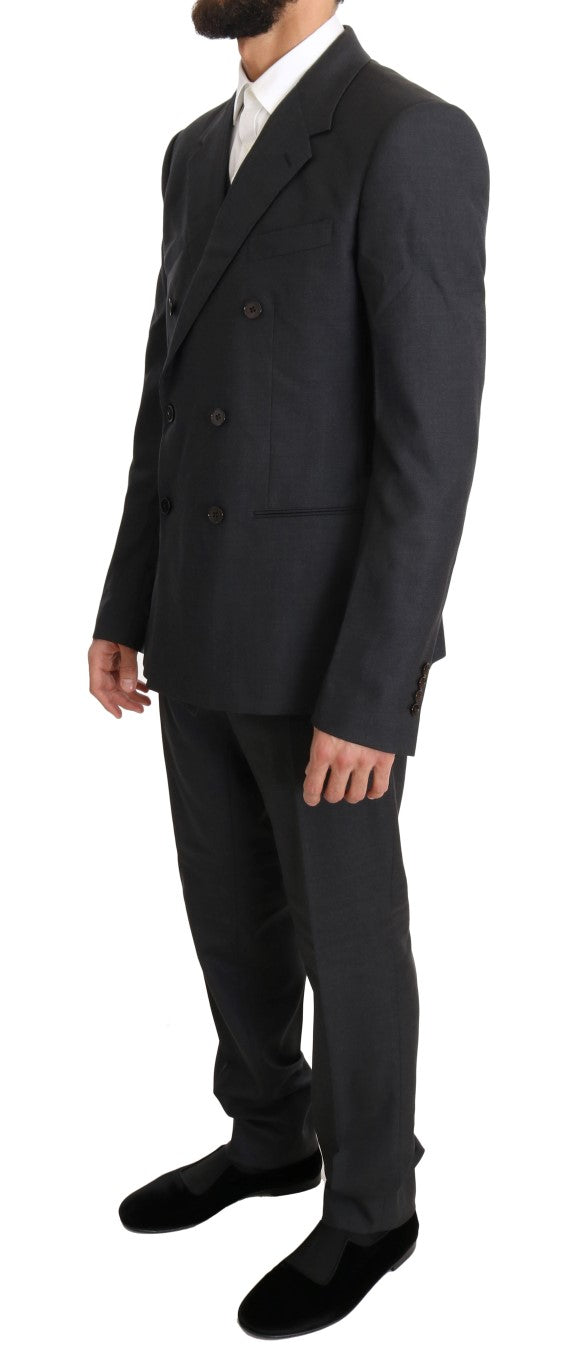 Costume croisé gris élégant en laine et soie Dolce &amp; Gabbana