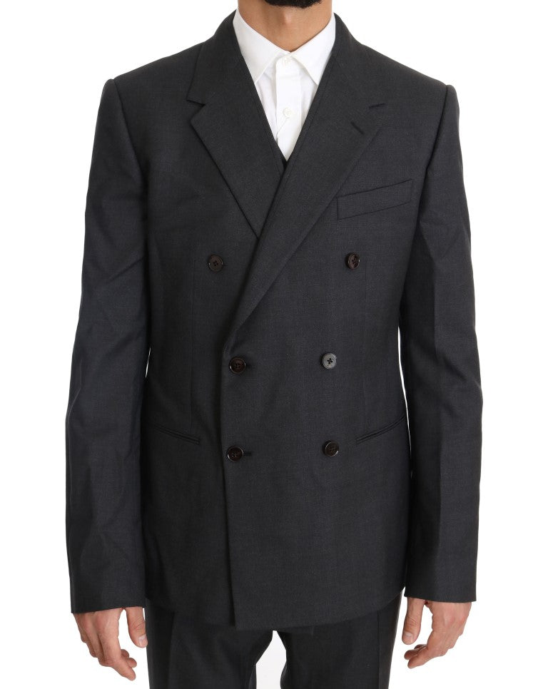 Costume croisé gris élégant en laine et soie Dolce &amp; Gabbana