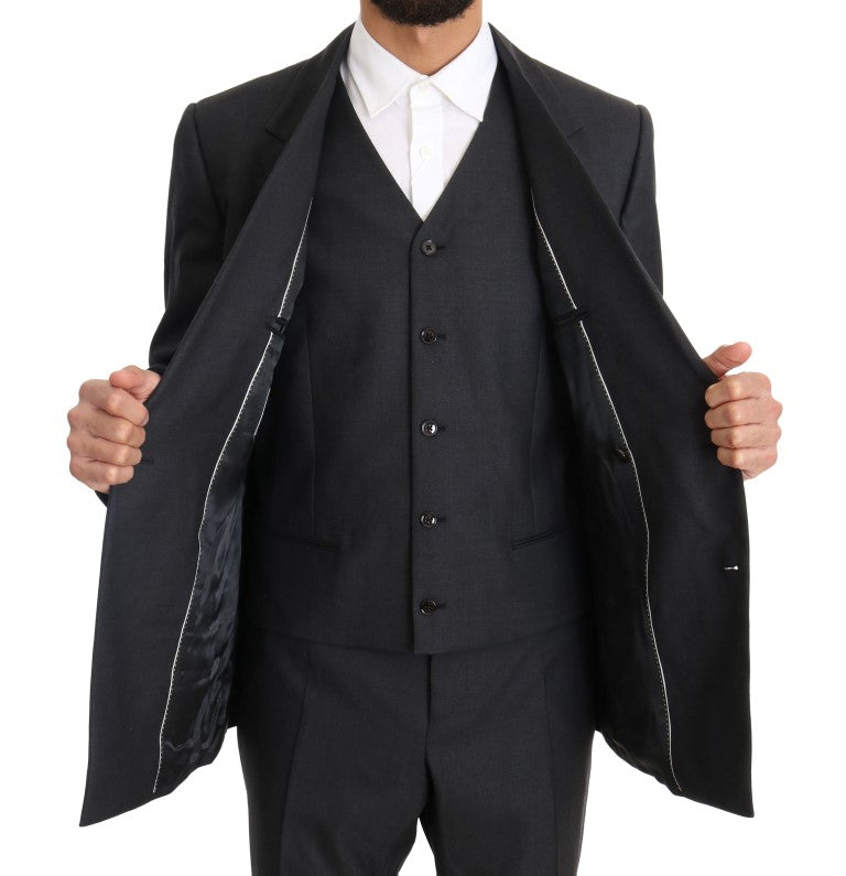 Costume croisé gris élégant en laine et soie Dolce &amp; Gabbana