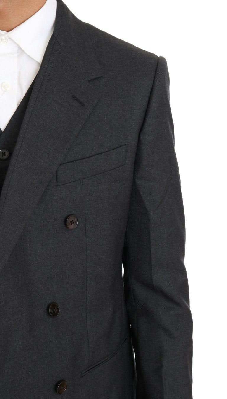 Costume croisé gris élégant en laine et soie Dolce &amp; Gabbana