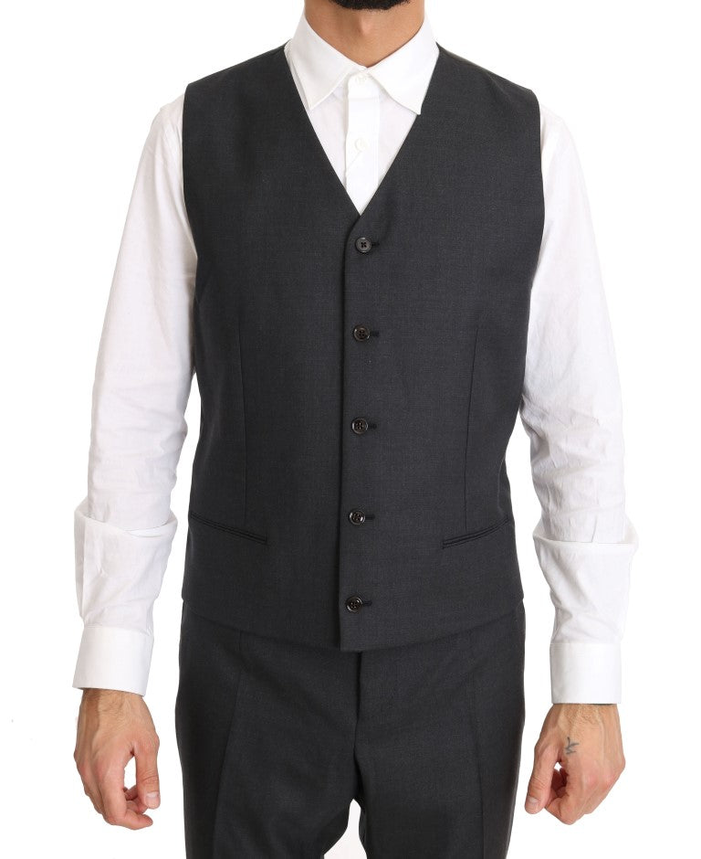Costume croisé gris élégant en laine et soie Dolce &amp; Gabbana