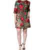 Dolce & Gabbana Brown Leopard Red Roses Cotton A-line Dress