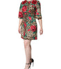 Dolce & Gabbana Brown Leopard Red Roses Cotton A-line Dress