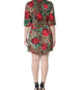 Dolce & Gabbana Brown Leopard Red Roses Cotton A-line Dress