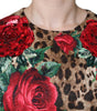 Dolce & Gabbana Brown Leopard Red Roses Cotton A-line Dress