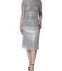 Dolce & Gabbana Silver Floral Lace Bodycon Sheath Midi Dress