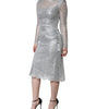 Dolce & Gabbana Silver Floral Lace Bodycon Sheath Midi Dress