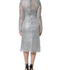 Dolce & Gabbana Silver Floral Lace Bodycon Sheath Midi Dress