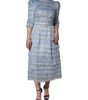 Dolce & Gabbana Light Blue Silver Jacquard A-line Midi Dress