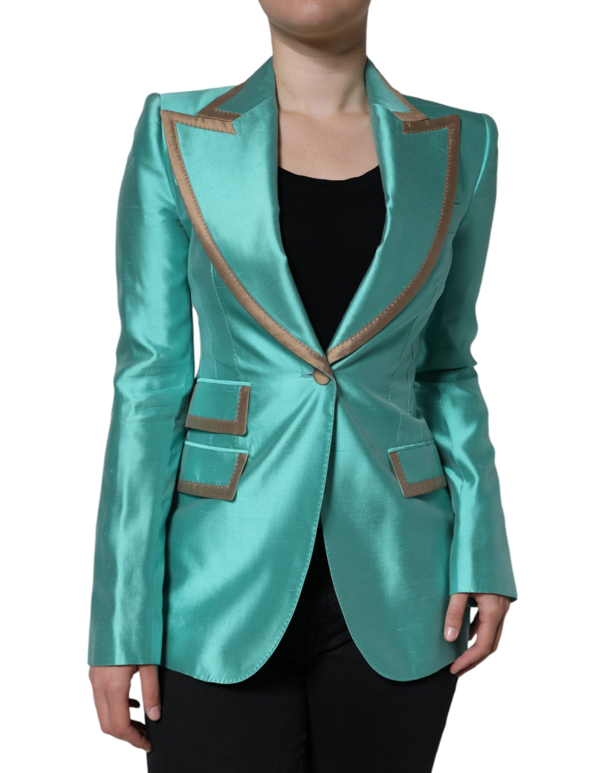 Veste blazer à simple boutonnage vert métallisé Dolce & Gabbana