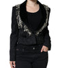 Dolce & Gabbana Black Jacquard Crystal Floral Jacket Blazer