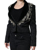 Dolce & Gabbana Black Jacquard Crystal Floral Jacket Blazer