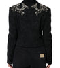 Dolce & Gabbana Black Jacquard Crystal Floral Jacket Blazer