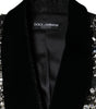 Dolce & Gabbana Black Jacquard Crystal Floral Jacket Blazer