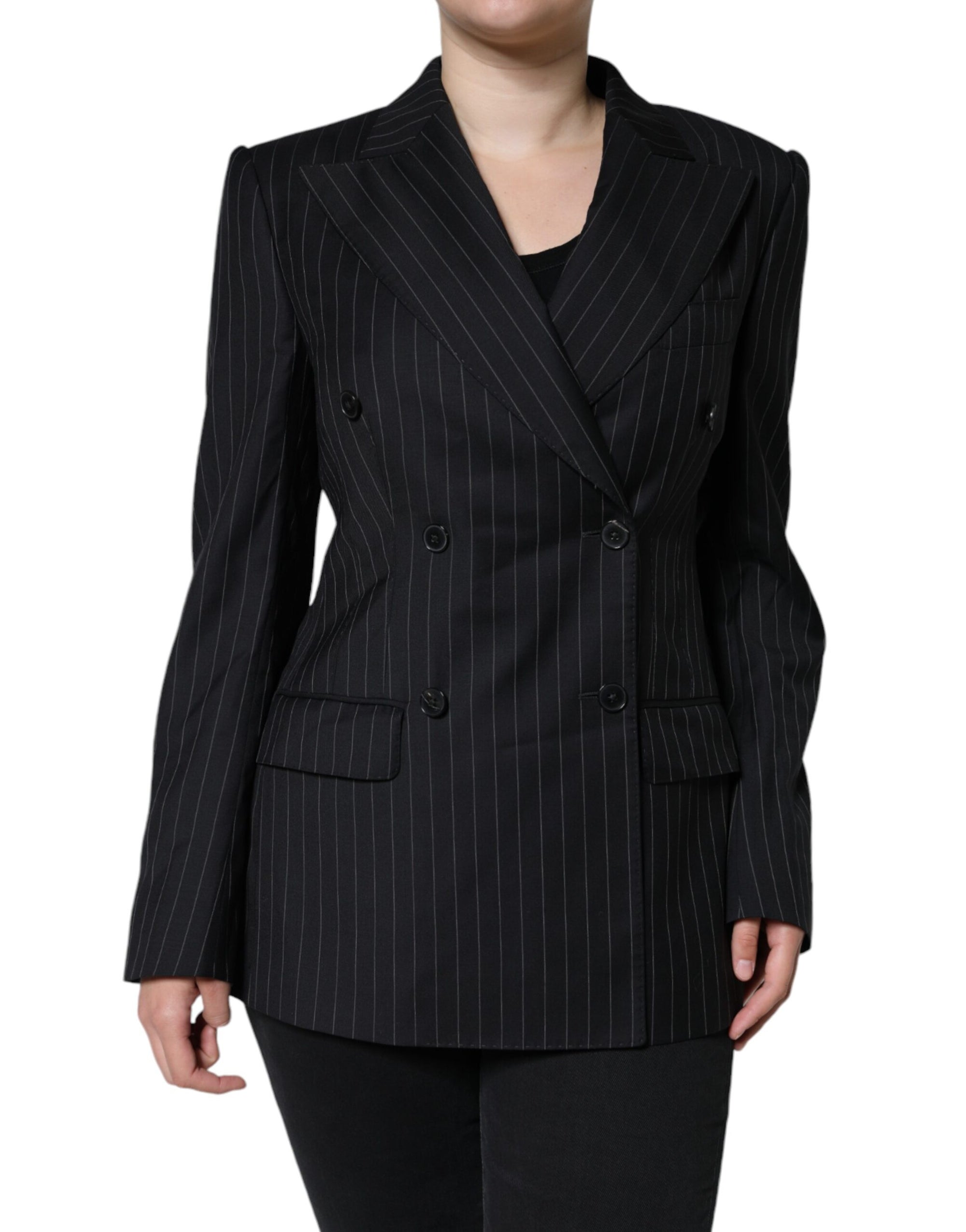 Dolce & Gabbana Veste manteau croisée à rayures noires
