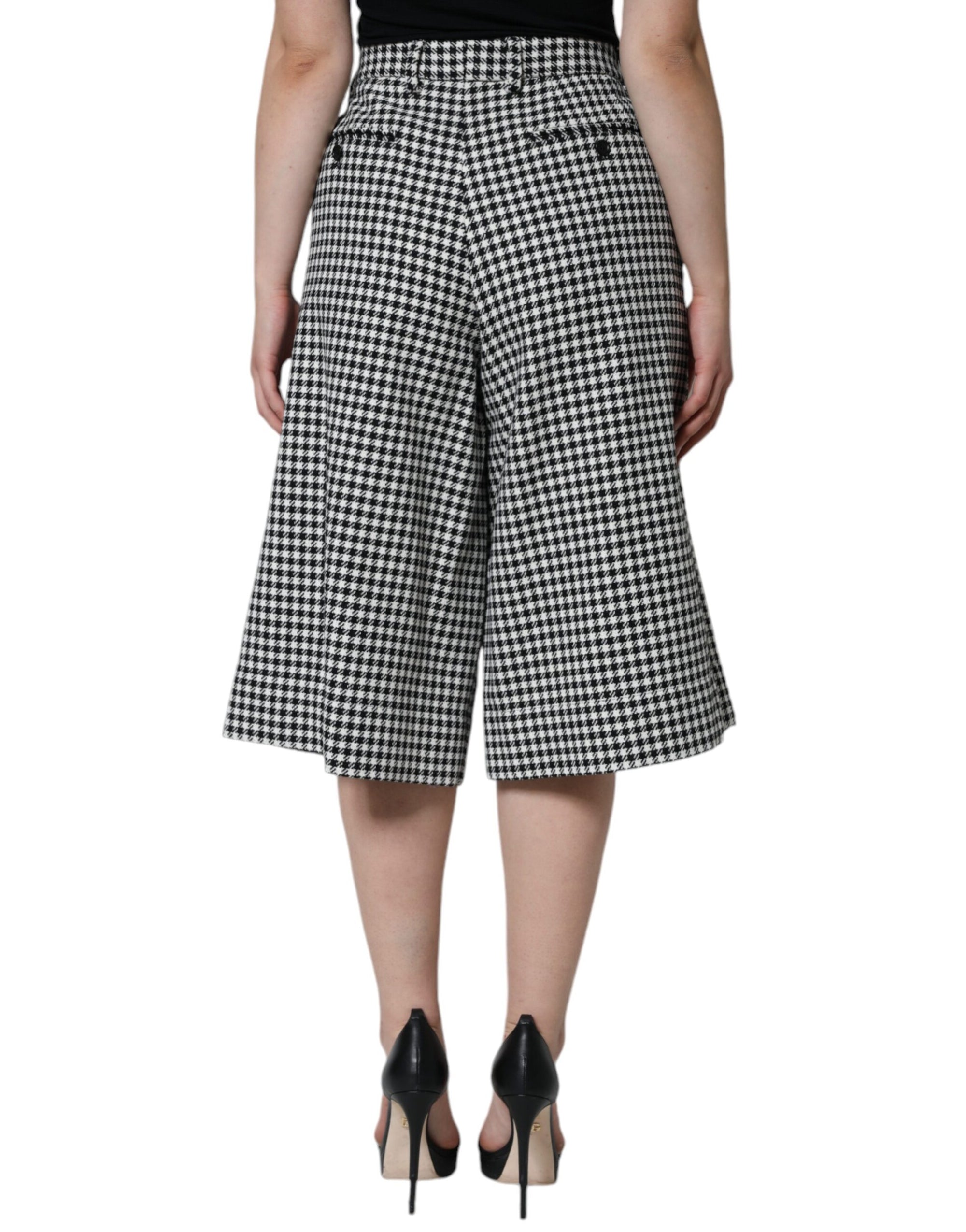 Dolce &amp; Gabbana Black White Houndstooth Cropped Wide Leg Pants