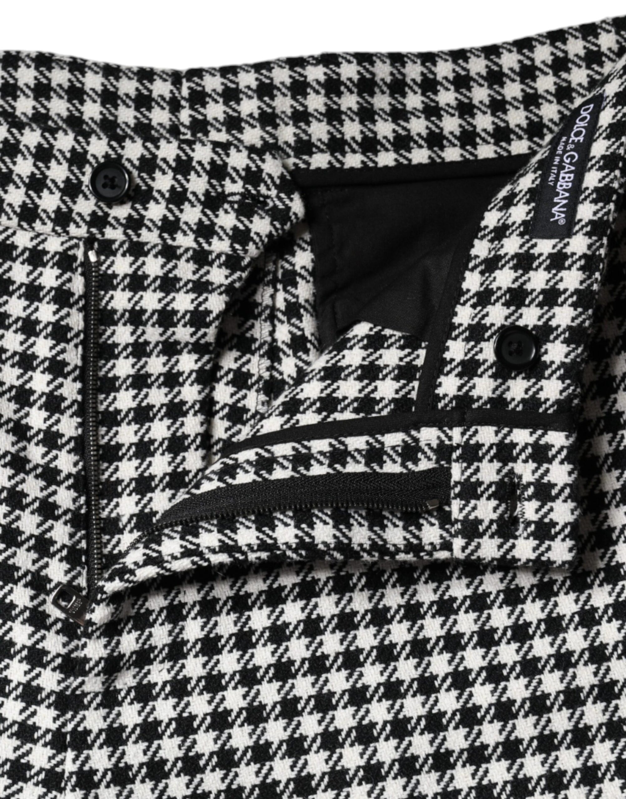 Dolce &amp; Gabbana Black White Houndstooth Cropped Wide Leg Pants