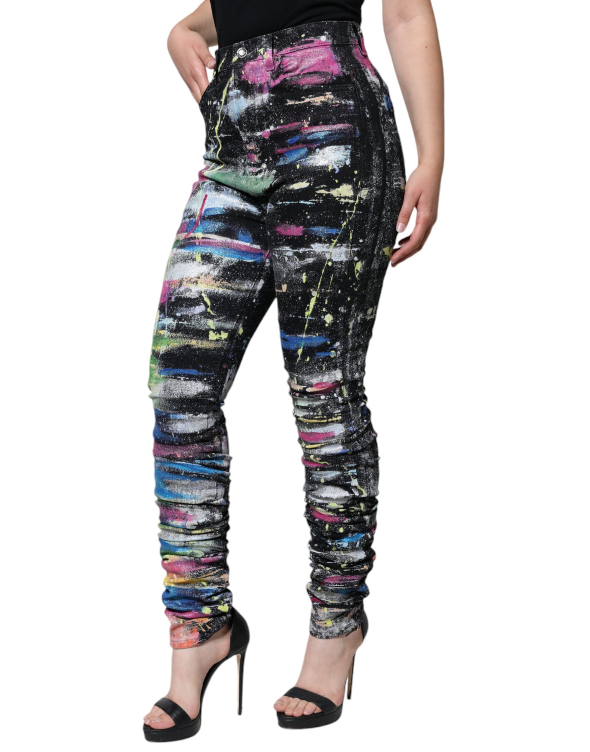 Dolce &amp; Gabbana Multicolor Splatter Paint Cotton Skinny Denim Jeans