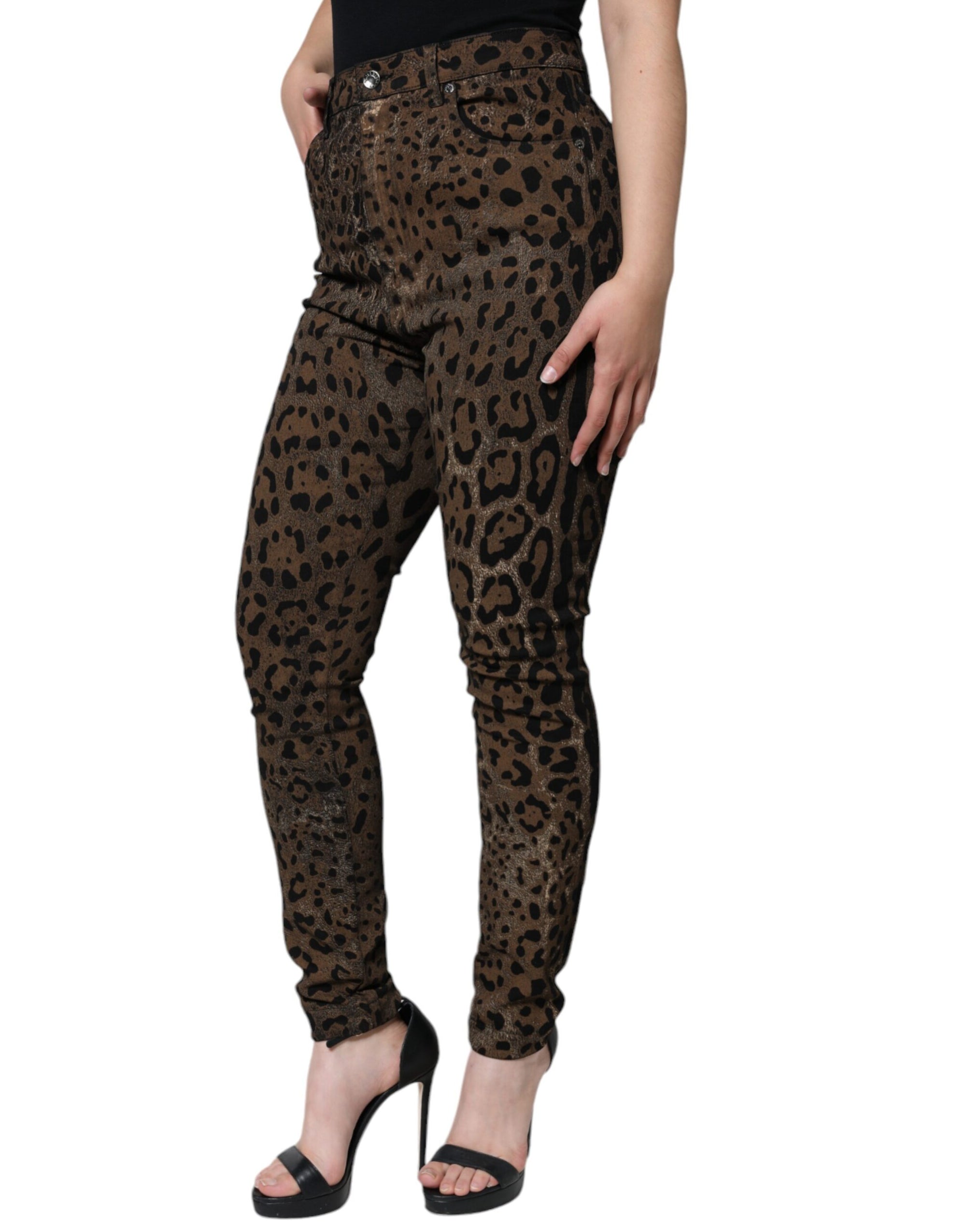 Dolce &amp; Gabbana Brown Leopard Cotton Skinny Denim Jeans