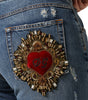 Dolce &amp; Gabbana Blue Cotton Tattered Boyfriend Denim Jeans