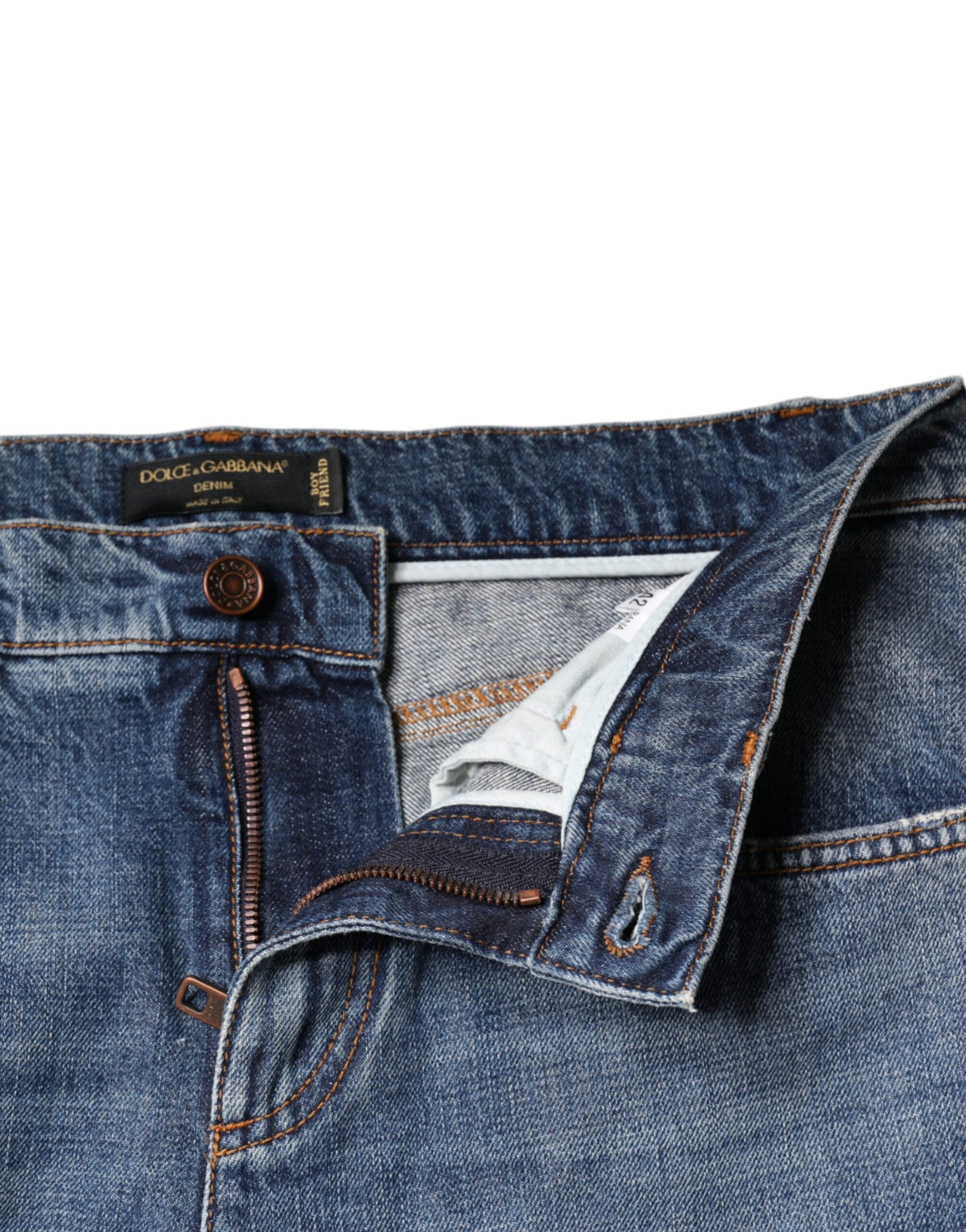 Dolce &amp; Gabbana Blue Cotton Tattered Boyfriend Denim Jeans
