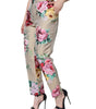 Dolce &amp; Gabbana Beige Floral Jacquard High Waist Tapered Pants